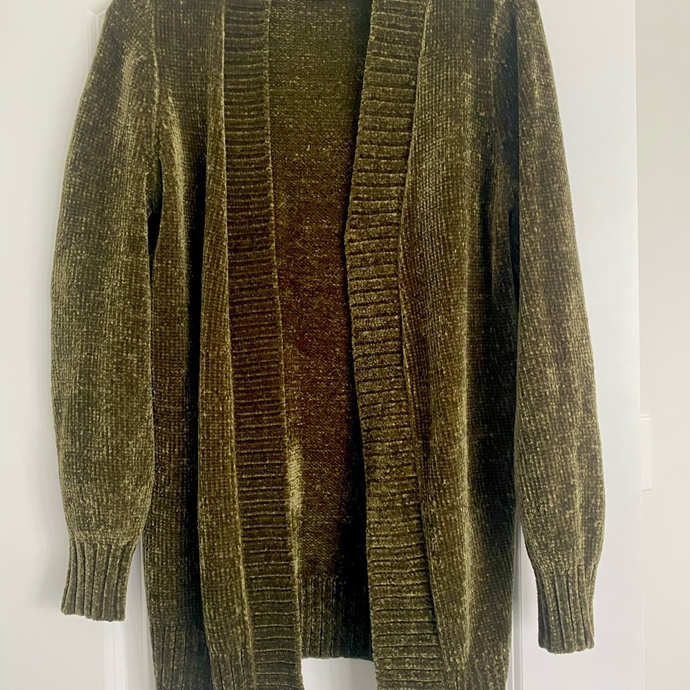 LOFT Chenille Olive Green Open Cardigan